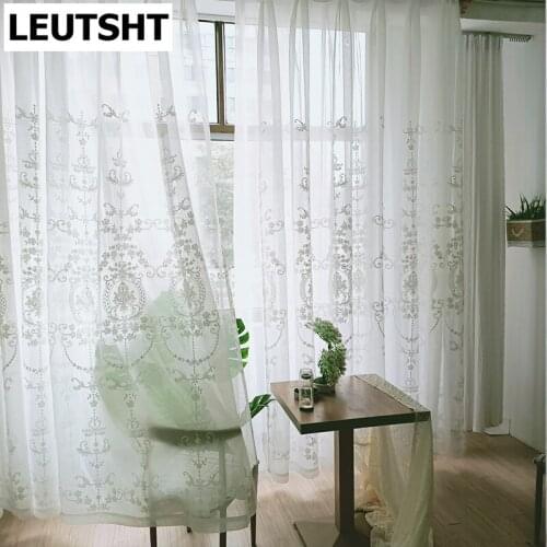 Korean Style Curtains for Living Dining Room Bedroom Pastoral Embroidery White Tulle Curtains French Window Custom Curtains