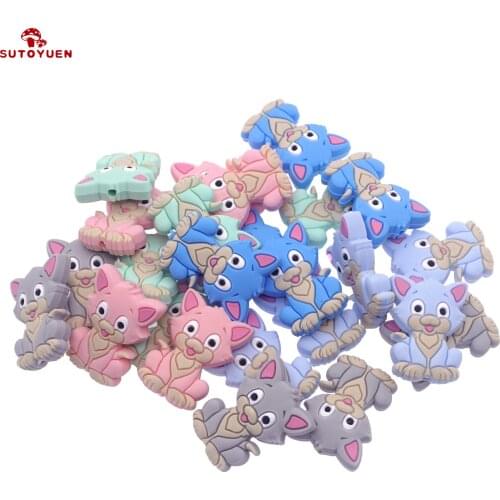 Sutoyuen Silicone Beads 5pcs Silicone Rodents Teething Mini Cat Animal Chewing DIY Pacifier Chain Baby Goods Christmas Teether