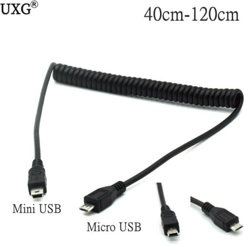 Micro USB B 5 Pin Male To Mini USB B 5 Pin Male Spiral Coiled Adapter Cable 3FT