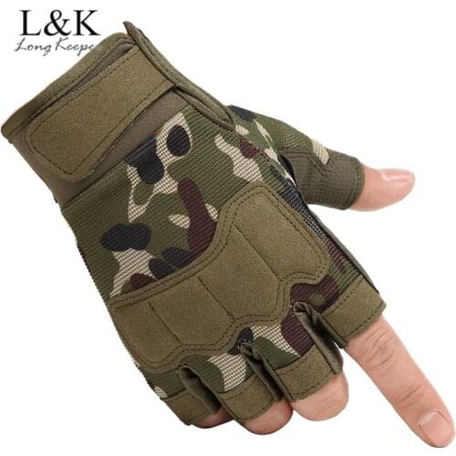 LongKeeper Half Finger Tactical Gloves Men Military Camouflage Camping Hiking Gloves Anti-slip Sports Fitness Guantes Luvas