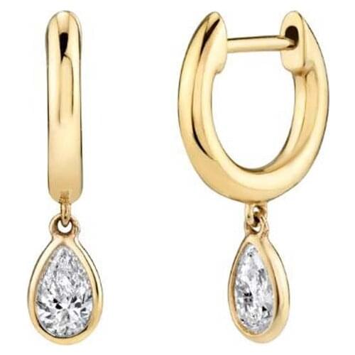 TUNGSTE CZ Hoop Earrings 925 Silver Fine Ear-Buckle for Women Water-Drop Vintage Elegant Hoops Earrings