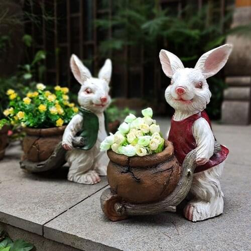 Outdoor garden resin cart rabbit flower pot ornaments succulents simulation animal courtyard figurines handicraft decoration