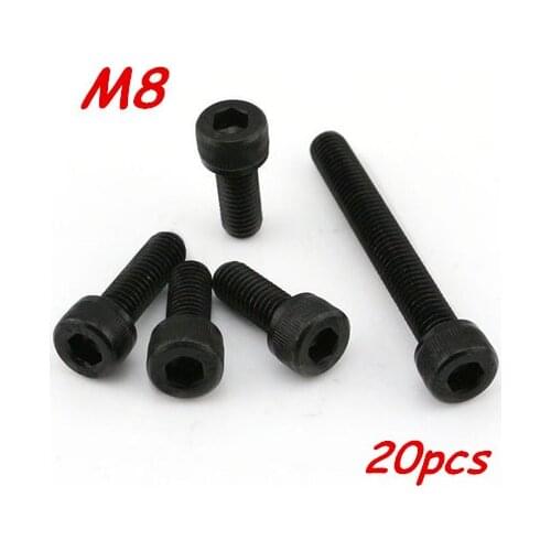 20pcs M8*10/12/14/16/18/20/22/25/30/35/40/45/50/55-70 Hexagon socket screws Hex Head Socket Cap Screw Black 12.9 Grade Bolts