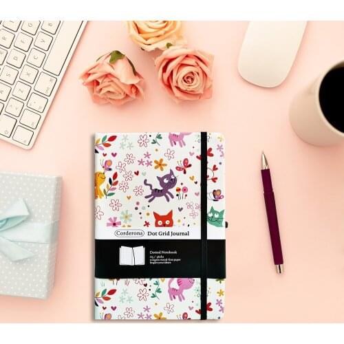Lovely Cats A5 Dotted Notebook Hard Cover Dot Grid Journal 100gsm Travel Planner Diary