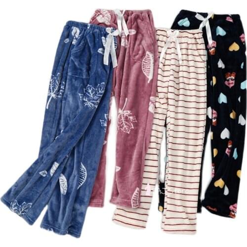 5XL Winter Warm Elastic Sleep Bottoms Women Printed Thick Warm Flanne Comfortable Breathable Womens Loose Pajama woman Pants