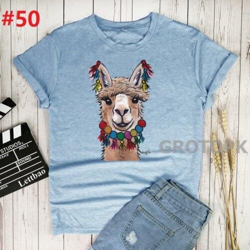 Alpaca Tassels Cartoon Animal Printed Top Women Casual Loose Oversize Korean Style 2020 Summer Women Top Female Womens T-shirts