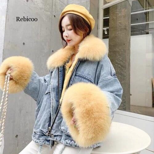 Winter velvet thick denim jacket female big fur collar Korean locomotive lamb coat female student short coat XXXL 4XL