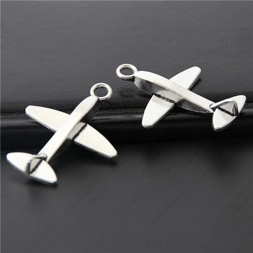 10pcs Silver Color 3D Lovely Airplane Charms Flying Travel Plane Pendant Making Jewelry Handmade Accessories 37x29mm A3075