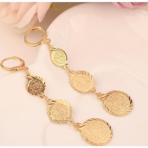 2pairs Hot Sale 24K Gold Earring gold coin earrings muslim islamic jewelry woman,Islam Ancient coin,Arab gold jewelry gift