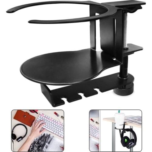 2In 1 Universal Gaming Headphone Holder Headset Hook Hanger Mount Under Desk Drink Cup Mug Rack Organizer with Clamp