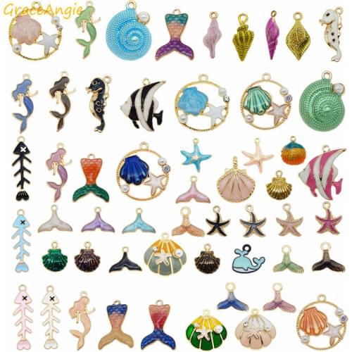20pcs Mixed Ocean Animals Enamel Charms Shell Fish Mermaid Pendant For Women Necklace Bracelet Making Jewelry DIY Drop Earrings