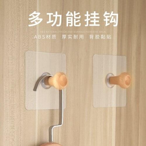 5Pcs/set Punch-Free Hook Nordic Creative Solid Wood Hook Wall Door Wooden Sticky Black Walnut Cylindrical Universal Hooks 2021
