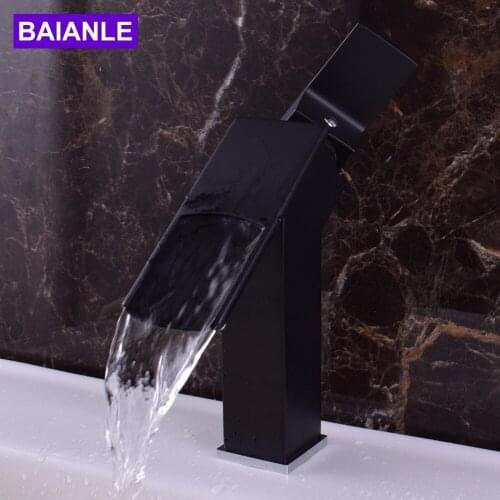 Free Shipping Black/Nickel Brushed Deck Mount Waterfall Bathroom Faucet Vanity Vessel Sinks Mixer Tap Cold And Hot Water Tap