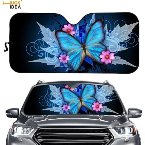 Gloss Blue Butterfly Print Car Sunshade for Front Windows Cool Swirl Insect Windshield Sun Shade for SUV Keep Auto/Vehicle Cool