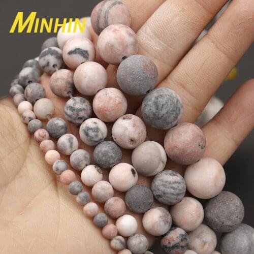 MINHIN Natural Stone Matte Pink Zebra Jaspers Beads For Jewelry Making 4/6/8/10/12mm Loose Beads Diy Bracelet Accessories