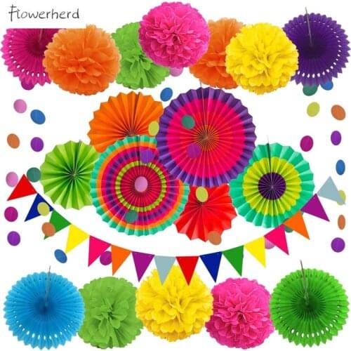 DIY Colorful Paper Fan Flower Paper Flower Ball Set Window Decoration Wedding Birthday Party Colorful Banner Paper Baby Shower