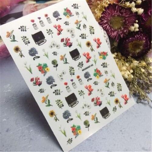 Diy Hot Sell Fashion Japanese Style Small Flowers Clock& Flowers Nail Stickers Light Tracelss Back Adhesive Nail Art Nail Decor