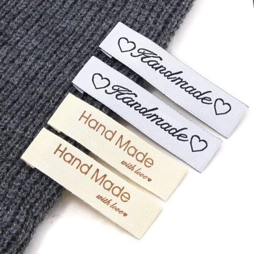 Handmade Labels Cloth Label DIY Hats Bags Cotton Wove Handmade With Love Tags For Clothes Sewing Crafts Garment Accessories50Pcs