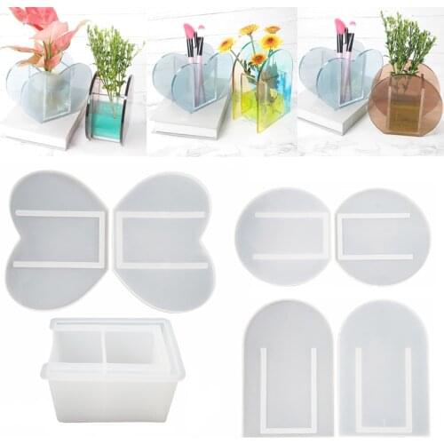 Heart Shape Brush Pot Mold Flowerpot Resin Molds DIY Silicone Mold for Epoxy Craft Container Valentines Day Decoration