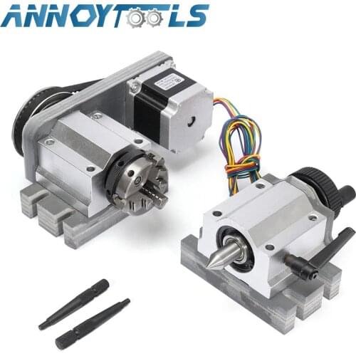 CNC Router Engraving Machine Rotational 4th Axis Rotary Table A Axis 3 jaw 50mm chuck+Tailstock+Nema57 Stepper Motor