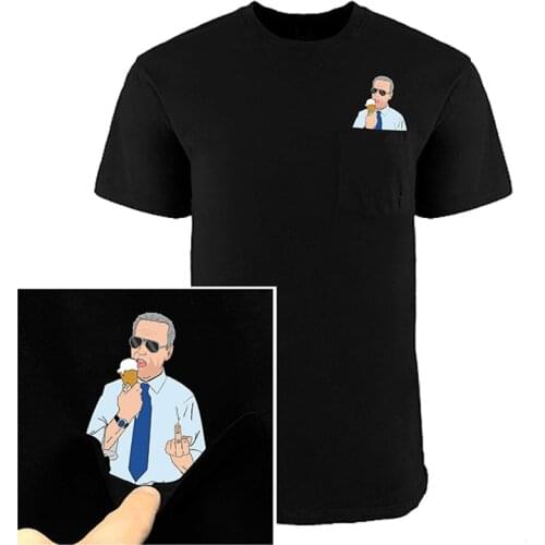 Cotton T-Shirt Fashion Summer Pocket USA Ice Cream Printed Cotton T-shirt Men for Women Funny Black Tee Tops