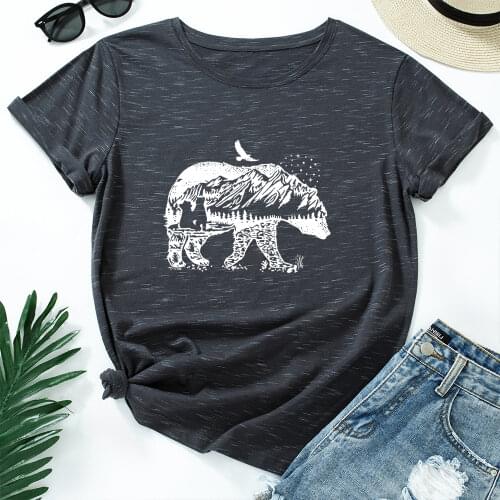 Graphic T Shirts for Women Cotton Short Sleeve Tee Female Shirt Tops Summer Casual Print Clothes Gifts Eagle Bears Mountain