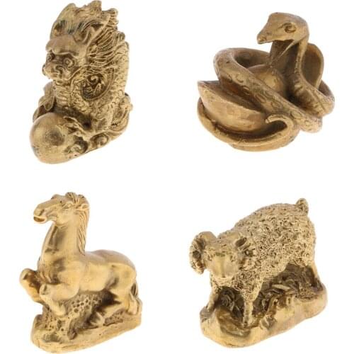 4Pcs Feng Shui Golden Color Chinese Zodia Animal Statue Sculpture Figurines Collectible Crafts Arts Gift