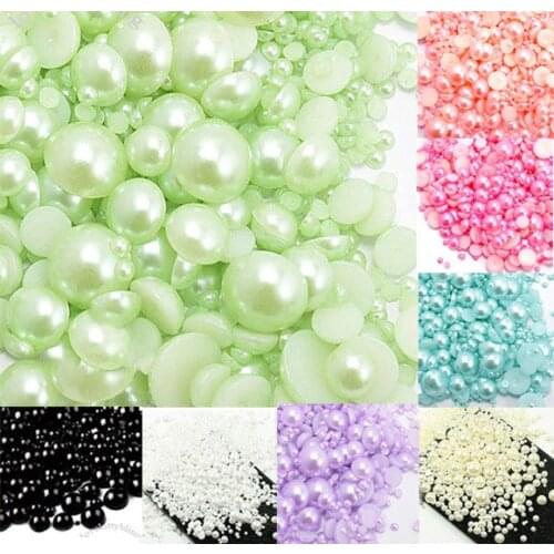 LF 500Pc Mixed Light 2-10mm Green Haft Round Pearl Beads Craft Flatback Cabochon Scrapbooking For Embellishments Diy Accessories