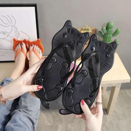 Cute Cat Flip-flops 2021 New Summer Girls Outdoor Indoor Soft Bottom Slippers Women Lovely Vacations Beach Flip-flops 36-41