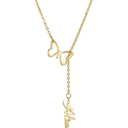 Fashion Butterfly with Personalized Name Necklaces Stainless Steel Custom Nameplate Do Not Fade Necklaces Jewelry Anniversary