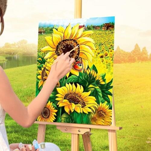 Cartoon Flowers Rose Sunflower DIY Painting By Numbers Set Acrylic Paints 50*70 Canvas Pictures Handmade Kids Drawing