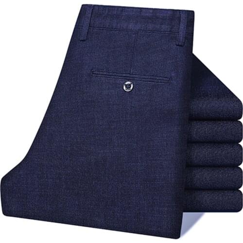 High-End Brand MenS Tencel Denim Casual Pants 2021 Autumn Winter New Business Loose Jeans Male Stretch Thick Slim-Fit Trousers