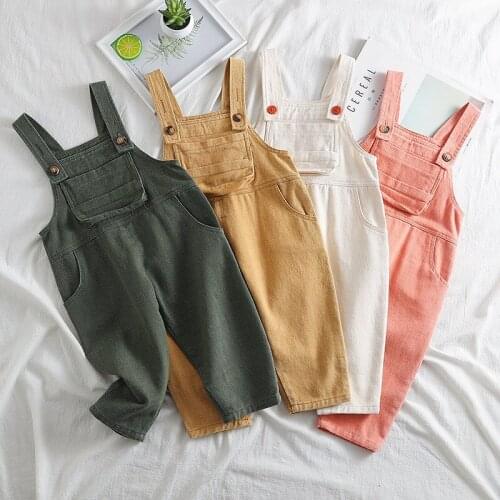 2020 Autumn Baby Girl Overalls Fashion Korean Pocket Toddler Jumpsuits Casual Loose Child Trousers Solid Color Girl Pants New