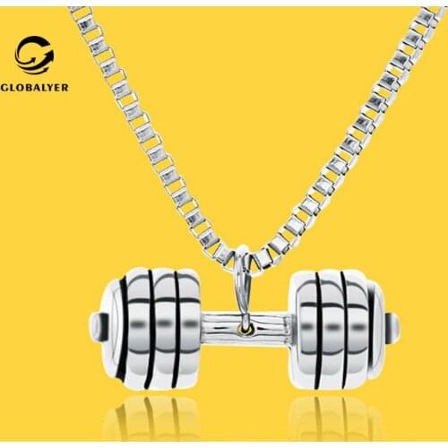 Douyin with the same paragraph European and American fashion hip-hop street fitness sports Dumbbell titanium steel necklace 503