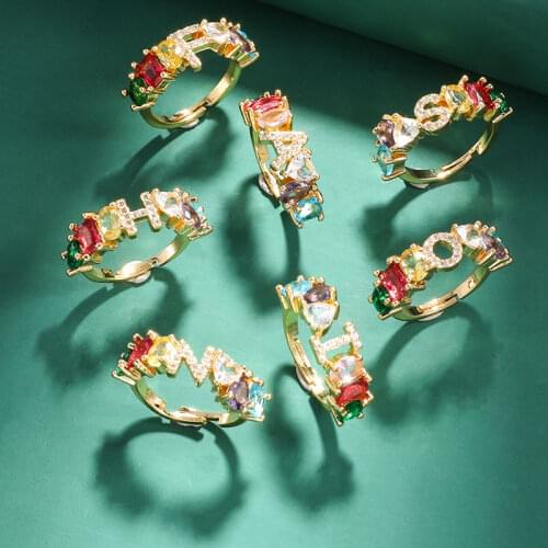 Pauli Manfi New Exquisite Couple Ring Copper Alphabet Ring Ladies Mens Hip Hop Party Zircon Ring