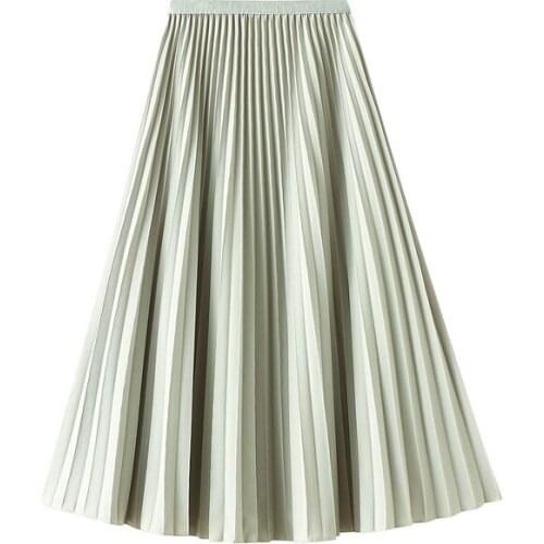 Pleated Skirts High Waist Flods Fashiom Elegant Skirts Summer Spring Elastic Waist A Line Faldas Mujer 2021