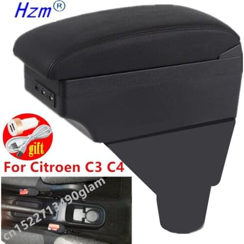 For Citroen C3 C4 Armrest Box Center console central Store content box cup holder accessories parts USB Charging