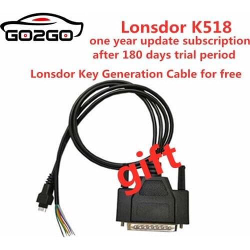 Lonsdor K518S one year update subscription after 180 days trial period with Key Generation Cable for K518S as a gift
