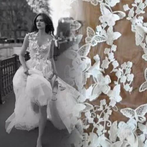 Latest Off white Butterfly Applique bridal wedding dress tulle embroidery Mesh Tulle lace fabric DIY Sewing cloth dress