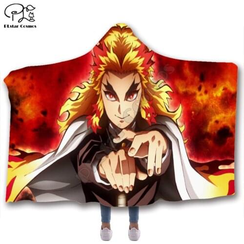 Various Demon Slayer pattern Hooded Blanket Adult colorful child Sherpa Fleece Wearable Blanket Microfiber Bedding style-4
