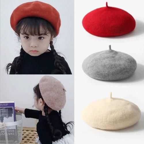 16 Colors Wool Cute Baby Girls Beret Hats Autumn Winter Baby Warm Hat Painter Hat Hair Accessories Outfit 2-5Y