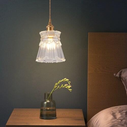 Nordic Glass Ball Copper Led Small Pendant Light for Dining Room Bedroom Bedside Decoration Golden Single Heads Hanging Lamp