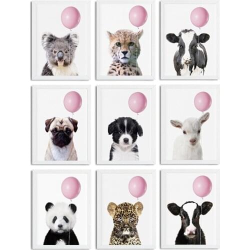 Modern Room Print Set of 9 Panda With Balloon Wall Painting Koala Bear Cheetah Pug Puppy Trends Art No Frame Pictures