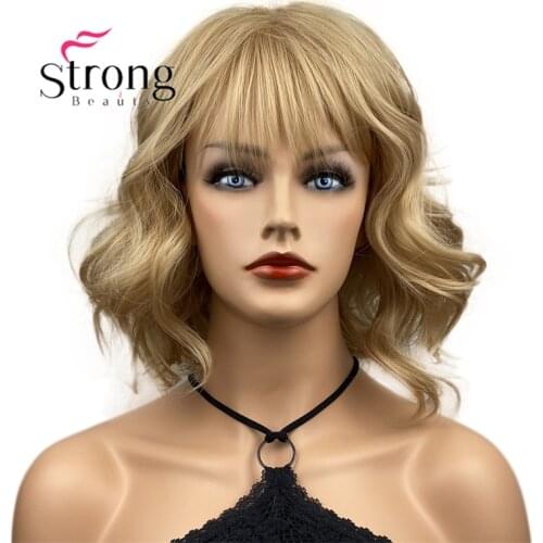 StrongBeauty Medium Length Thick Wavy Ash Blonde High Heat Ok Full Synthetic Wig