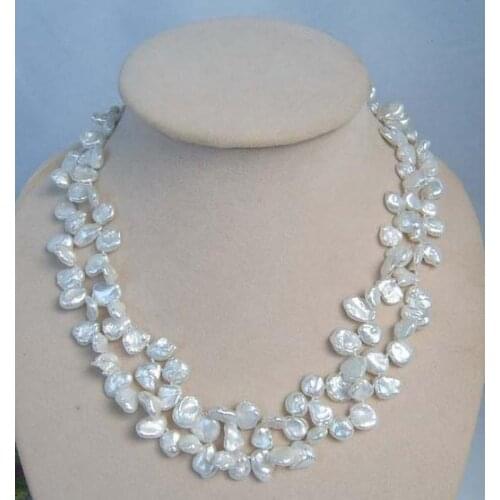 Unique Pearls jewellery Store 2 rows White Baroque Genuine Freshwater Pearl Necklace Heart Clasp Fine Jewelry