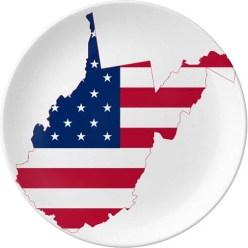 Virginia USA West Map Stars Stripes Flag Shape Dessert Plate Decorative Porcelain 8 inch Dinner Home
