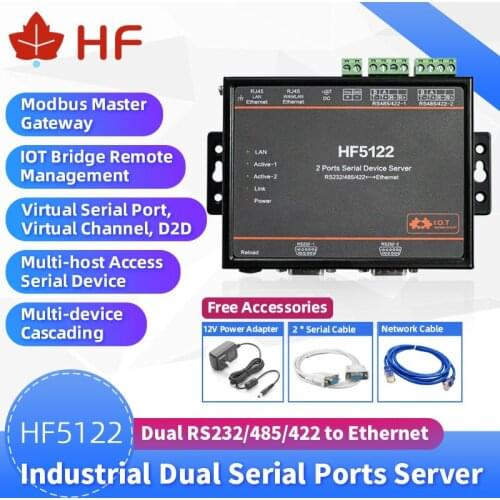 High Flying HF5122 Two Ports RJ45 RS232/485/422 Serial To Ethernet DTU Free RTOS Serial Transmission Converter Serial Server