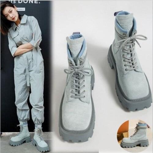 Genuine Leather Punk Runway Ankle Boots Thick Heel Square Toe Women Leather Martin Boots Cross-tied Female Motorcycle Boots 2021