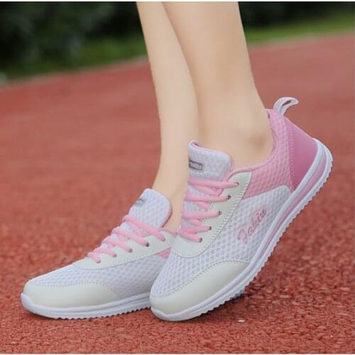 Women Sport Shoes Flat Breathable Lawn Tennis Shoes Pink Lace Up New Grey Sneakers Comfortable Women Gym Shoes For Fitness Shoes