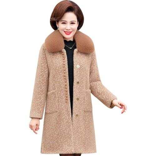 Winter Jacket New High Quality Imitate Gold Mink Warm Middle-aged Women Woolen Coat Plus Size 5XL Female Mid Long Wool Coats